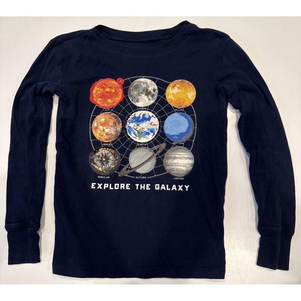Gap T-Shirt Boys Size 10 Blue Excellent Explore The Galaxy Long Sleeve Graphic